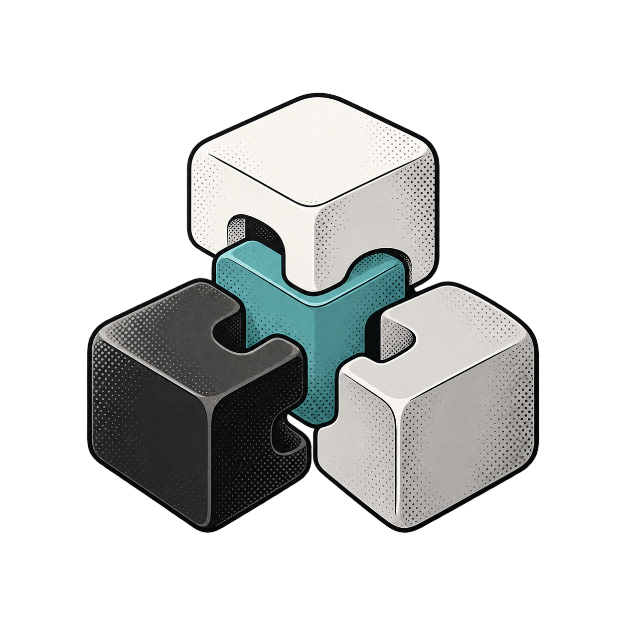 Three blocks fit together as a reusable toolkit