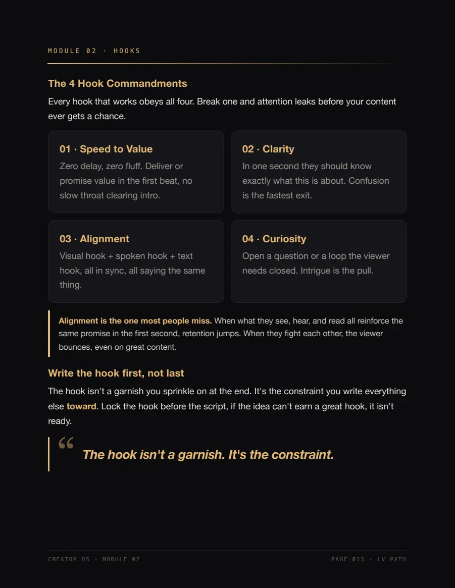 Creator OS · Page 13: The 4 hook commandments