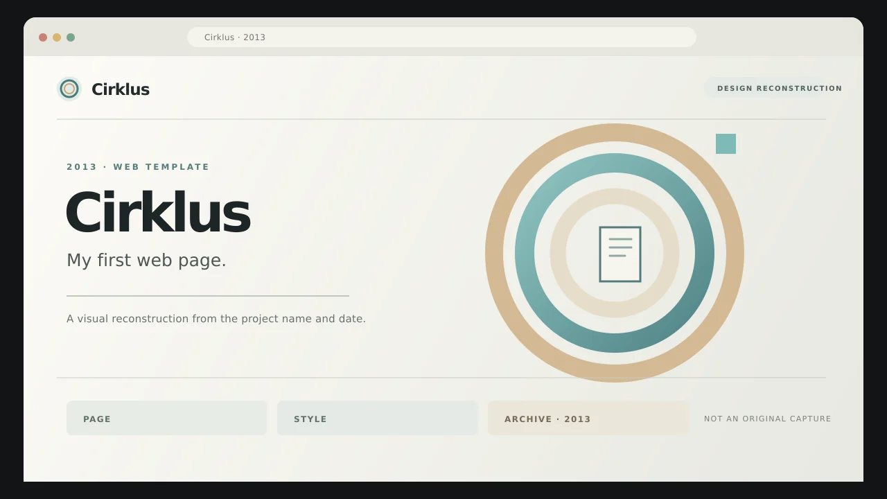 Labeled visual reconstruction of a Cirklus desktop page, based on the project name and 2013 date; not an original capture.