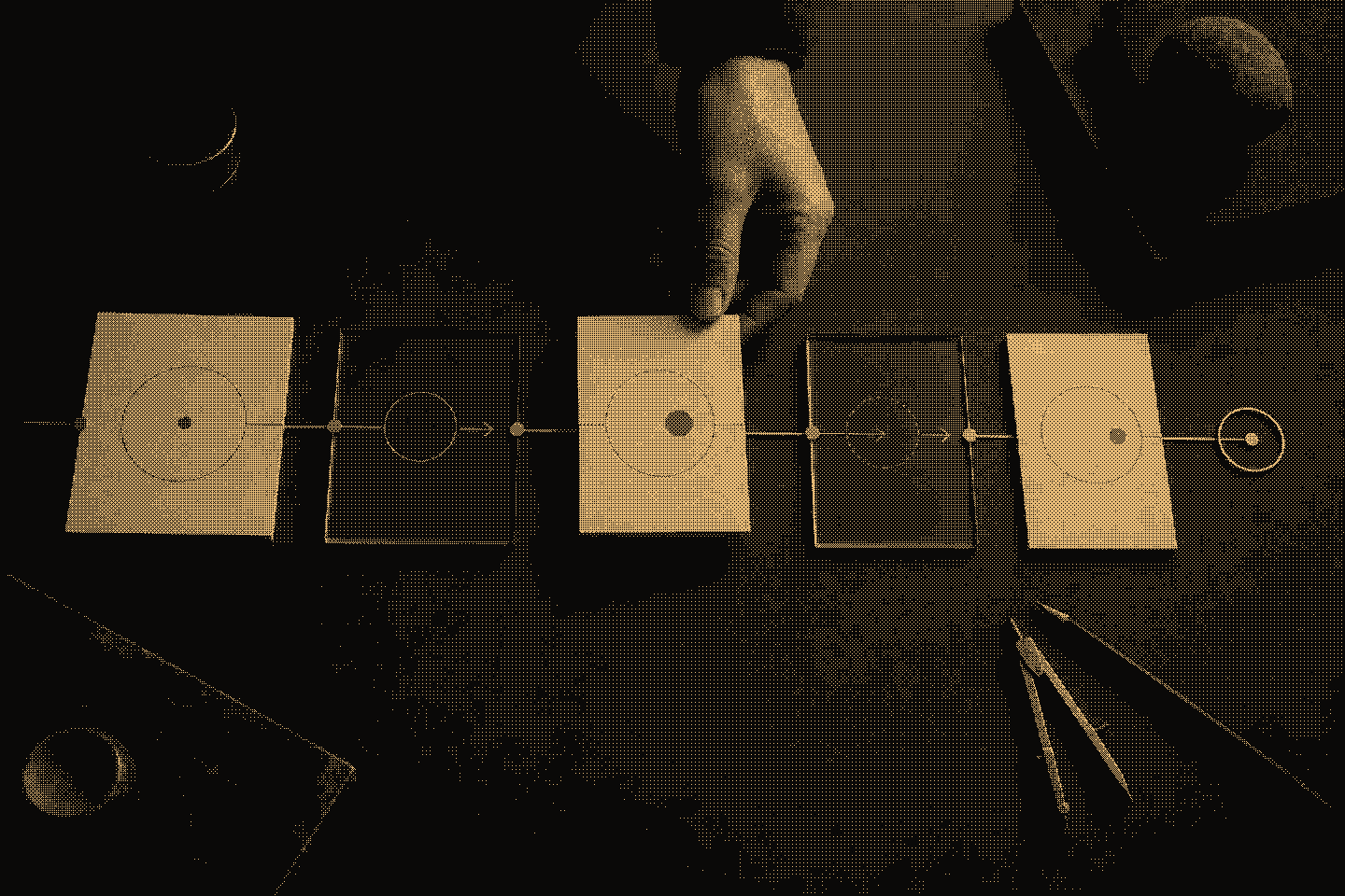 Paper and glass modules arranged into a working plan
